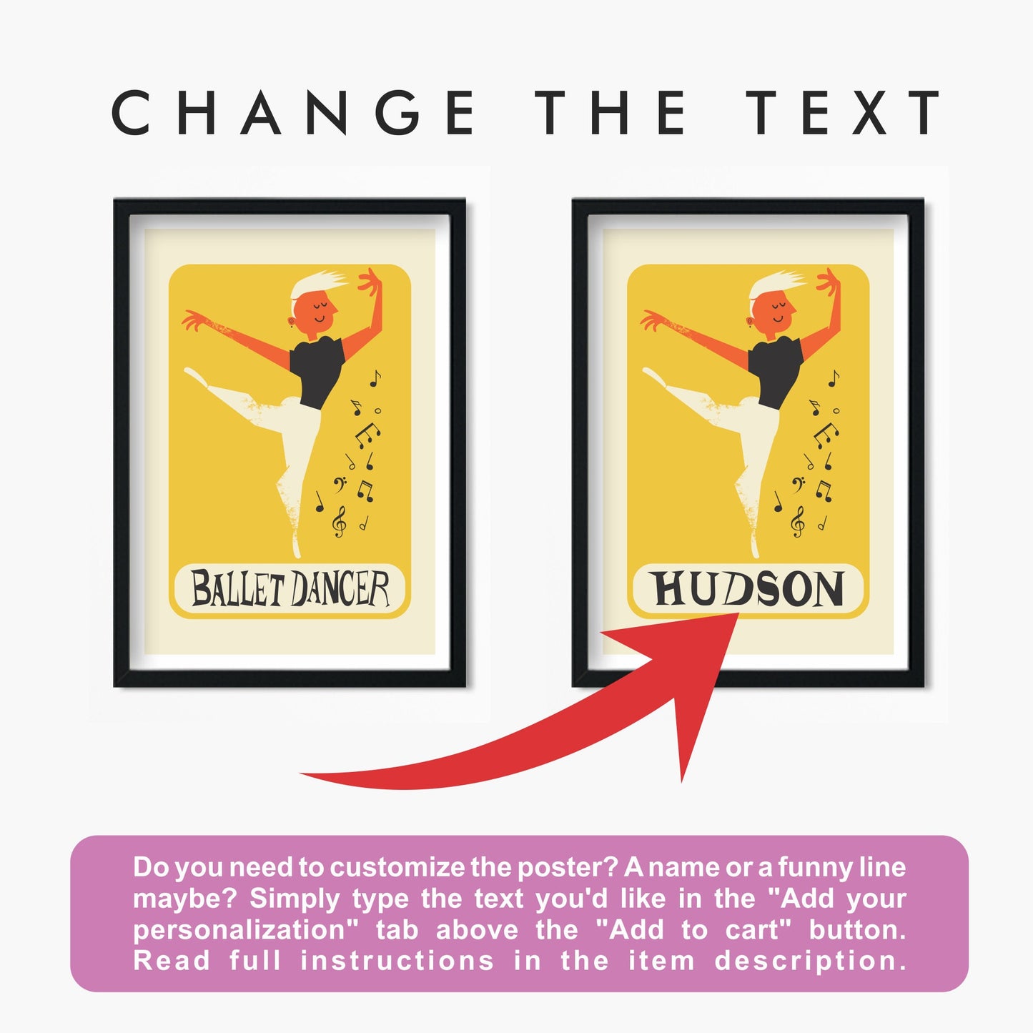 Custom Personalised Set Of Two Dancer Prints, Ballet Lover, Dance Teacher Gift