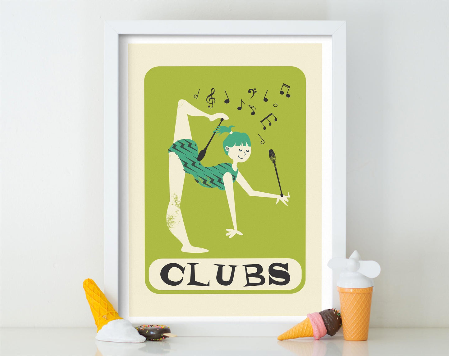 Rhythmic Gymnastics Clubs Poster, Friend Athletic Trainer, Wall Decor Sports Poster
