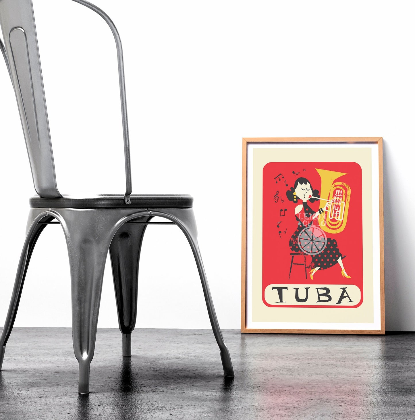 Illustrated Tuba Poster, Lady Playing The Tuba, Christmas Gift, Mid Century Modern Print