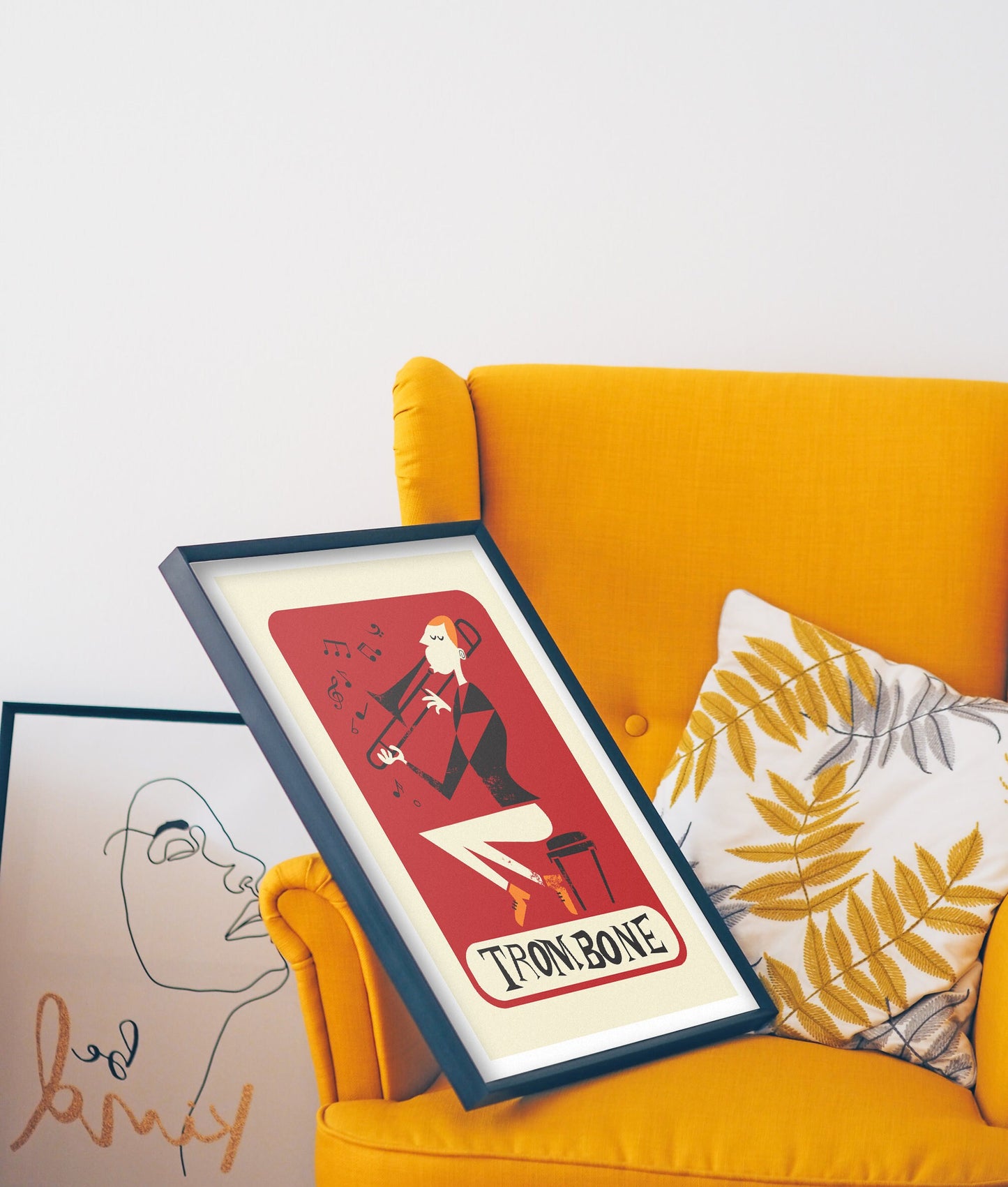 Unique Trombone Poster Gift, Valentine's Day Gift, Mid Century Brass Instrument