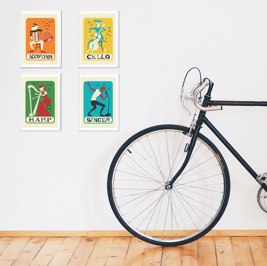 Mix & Match 4 Prints, Personalized Set Of Posters, Living Room Wall Decor Instruments