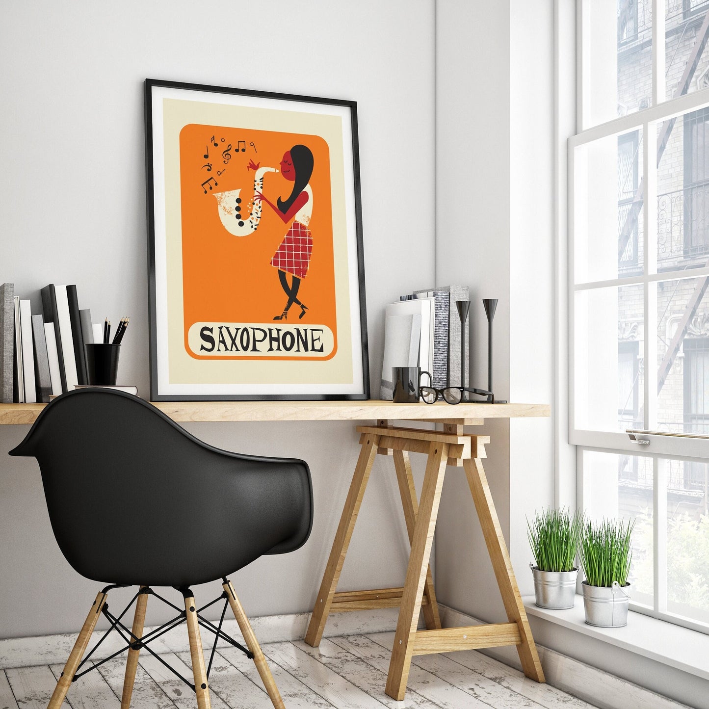 Saxophone Decor, Brass Instrument, Jazz Band Art, Choose Your Colors