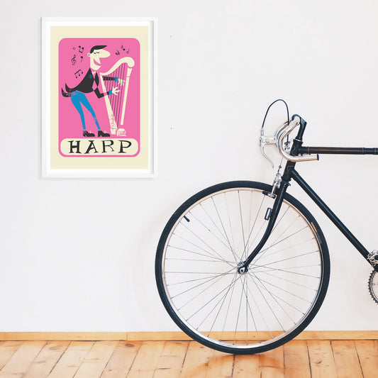 Harp Poster, School Decor For Harpist, Orchestra Retro Gift for Musicians