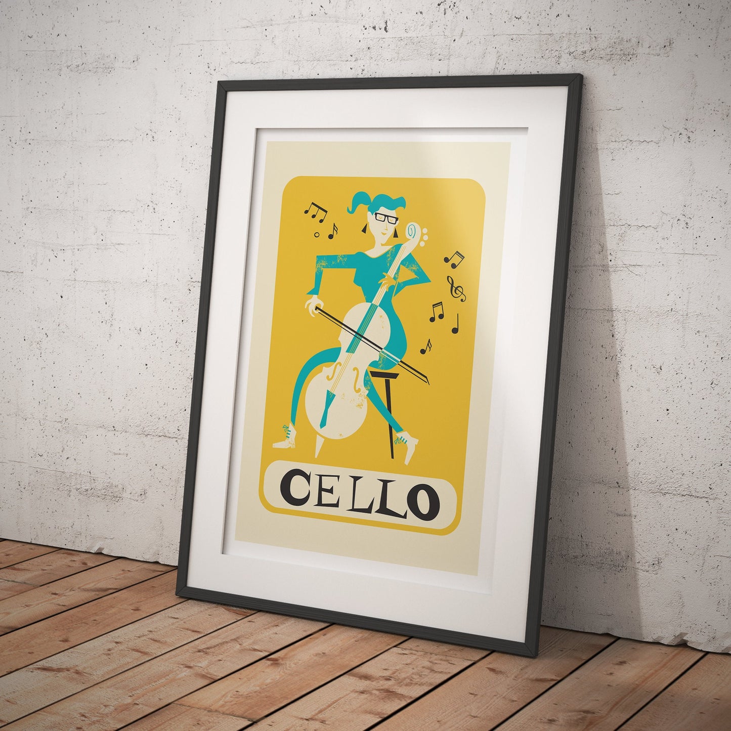 Cellist Vintage Poster Print, Girl Playing Music Instrument, Birthday BFF Cello Gift