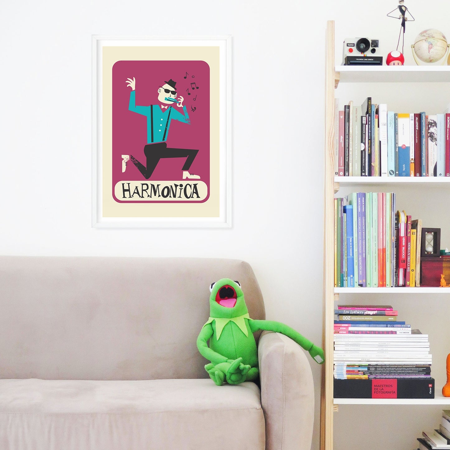 Funny Harmonica Poster, Country Music Gift Illustration, Son Bedroom Original Artwork