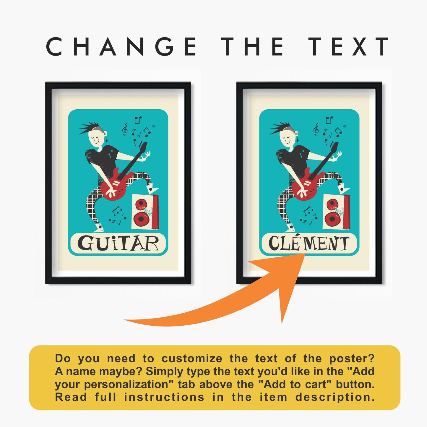 Set of Two Guitar Posters, Electric Guitar Indie Rock Players, Gift For Guitarists