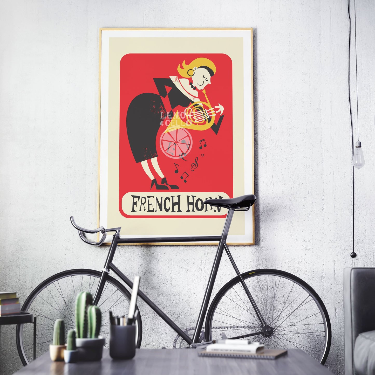 French Horn Gift For Girlfriend, Romantic Mid Century Poster, Change Text