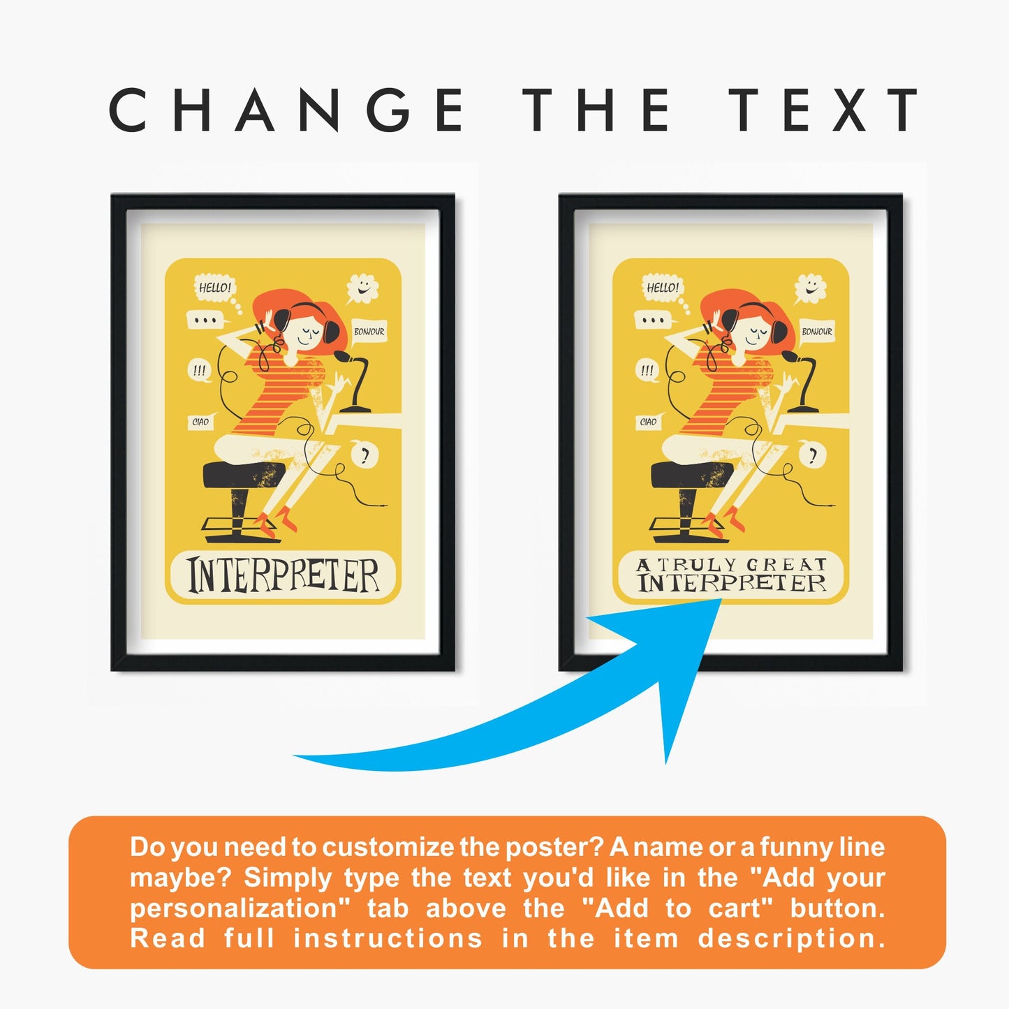 Set Of Two Interpreter Posters, Mid 50s Print For Translators, Appreciation Coworkers Christmas Gift