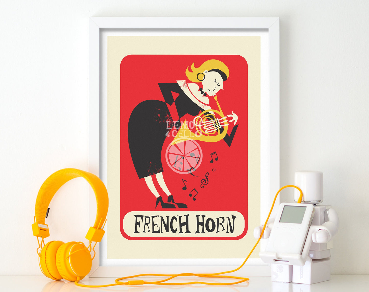 French Horn Gift For Girlfriend, Romantic Mid Century Poster, Change Text