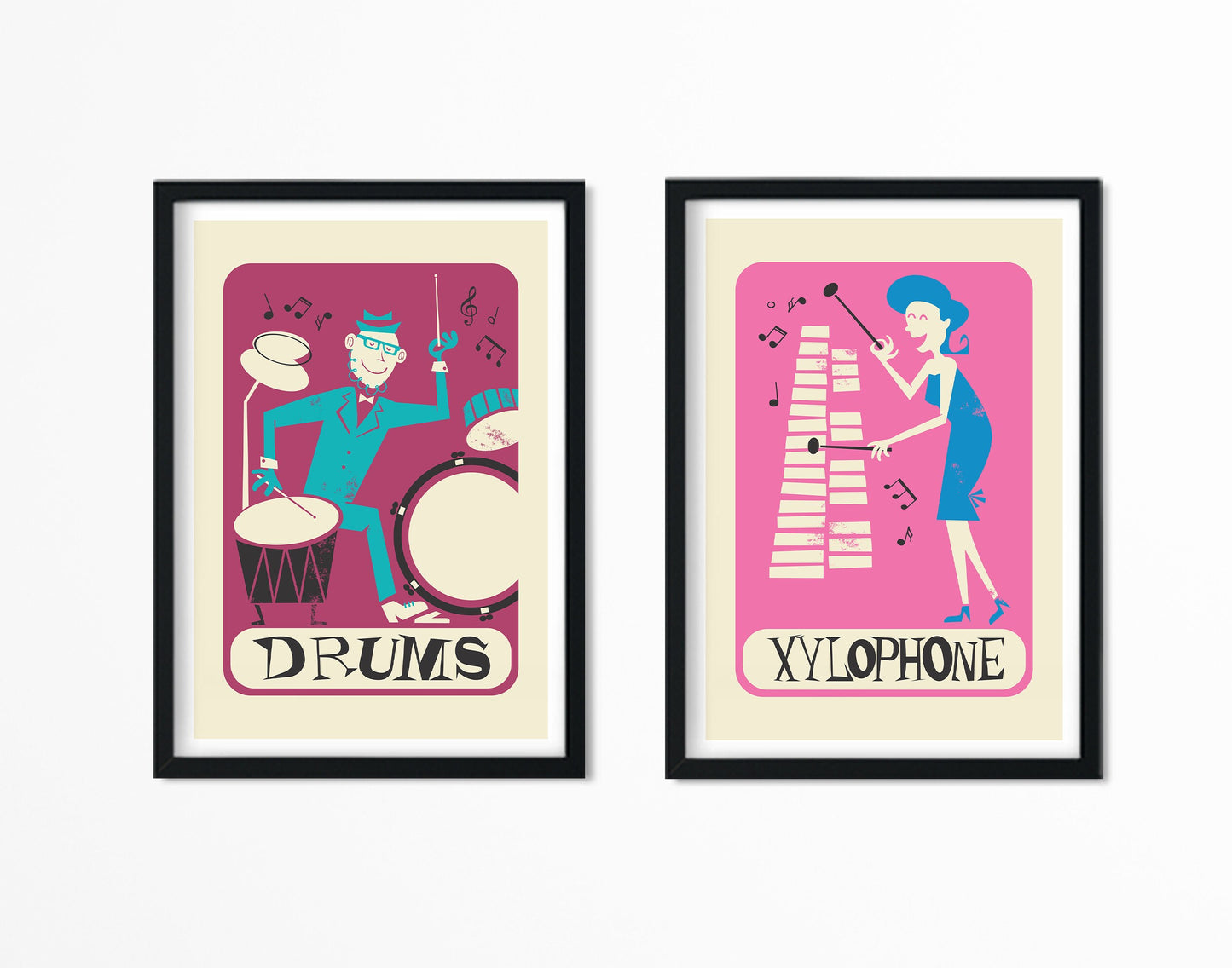 Set of Two Posters, Music Prints Xylophone and Drums, Add Your Favourite Names