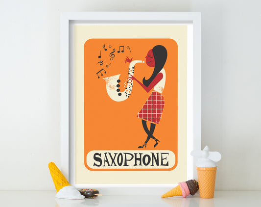 Saxophone Decor, Brass Instrument, Jazz Band Art, Choose Your Colors
