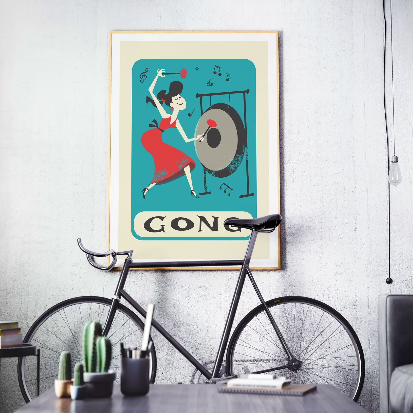 Gong Print, Pop Art Poster, Girl Playing Music Instrument