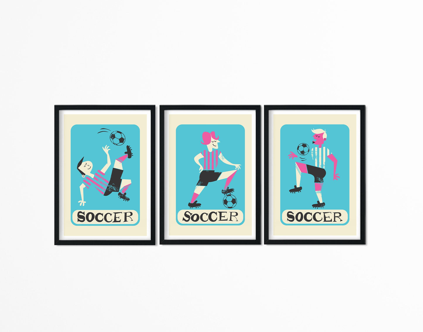 Men's Soccer Team Set Of Posters, Football Player Vintage Prints, Sport Lovers Teammate