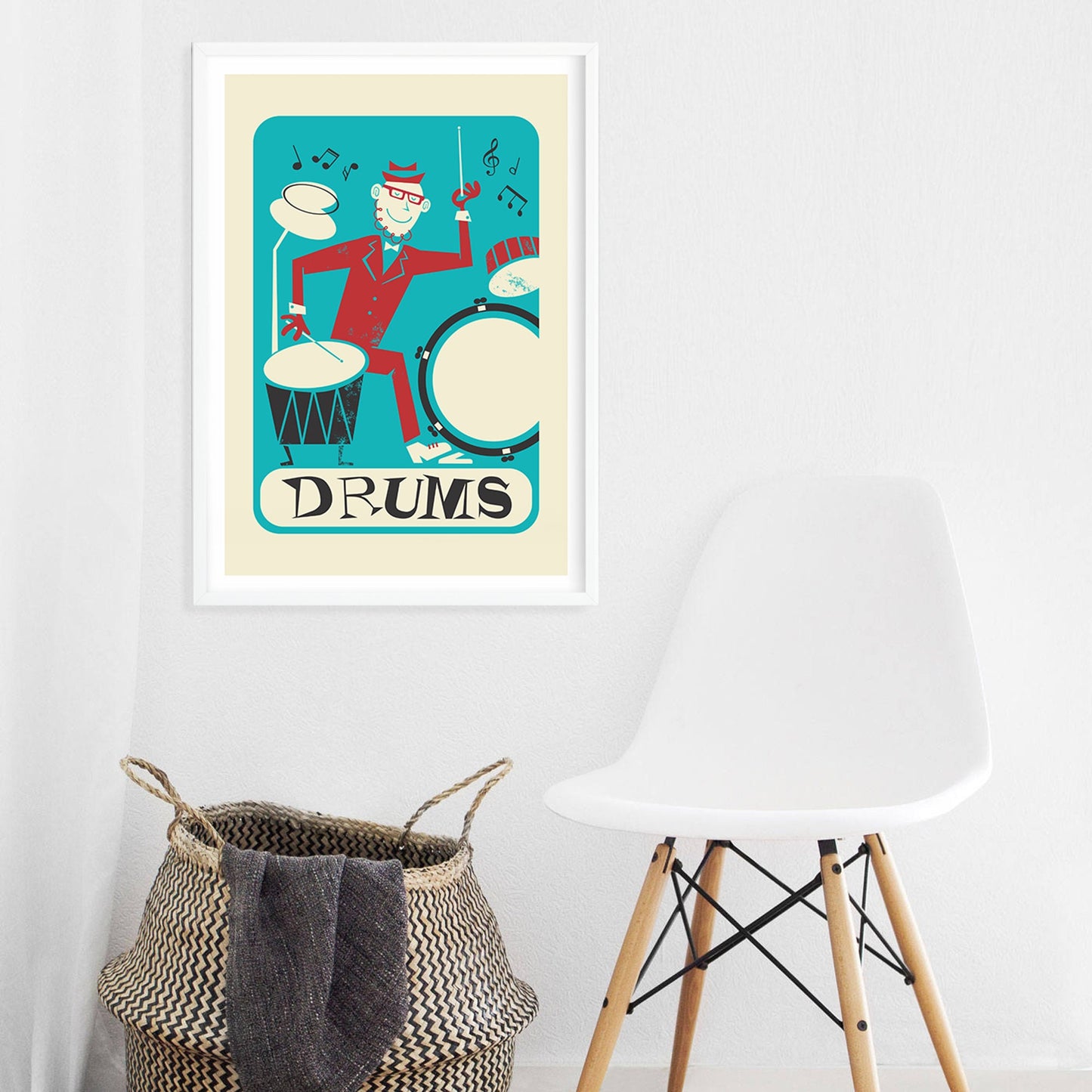 Drums Art Poster, Funny Vintage Retro Band Drummer