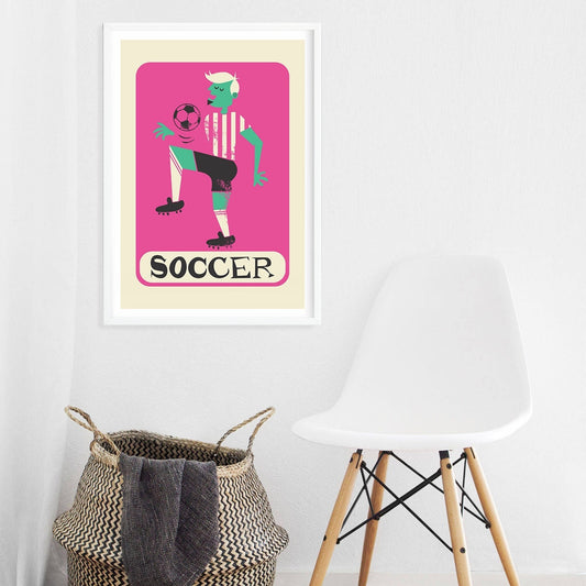 Sport Man Cave Wall Decor, Game Room Football Soccer Player Print, Fine Art Quality