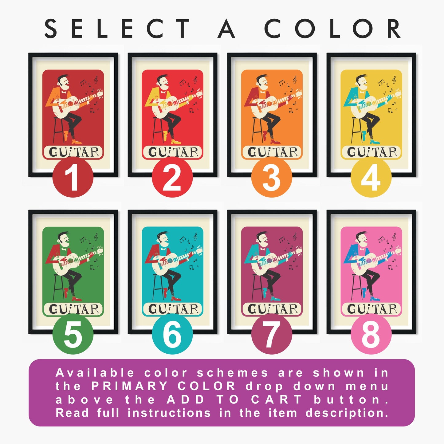 Set of Two Music Posters, Guitar and Banjo Prints, Mid 50s Artwork, Gift for Brother Sister, Decor Pop Art