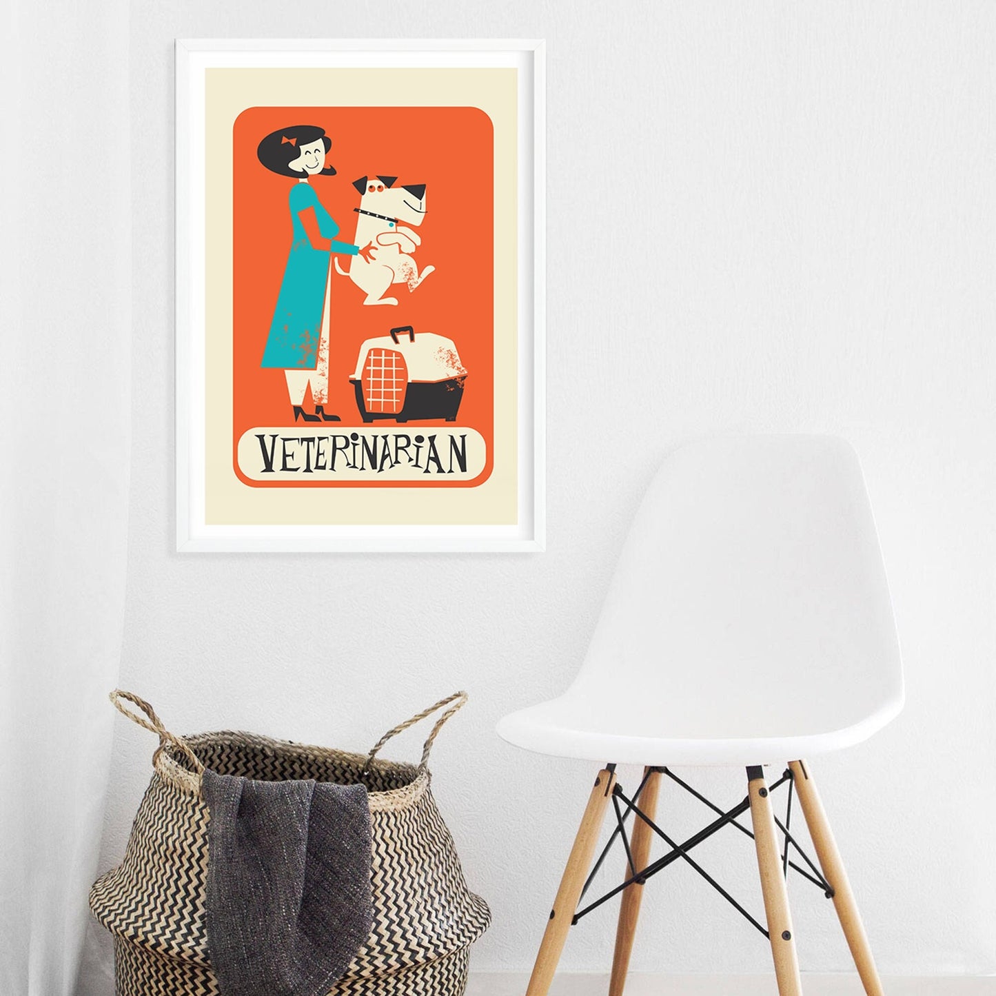 Veterinarian Poster, Fun Gift For Female Coworker Sister Mother, Doctor Vet Gift Print Personalized Mid Century Name of Your Choice, Pet Dog