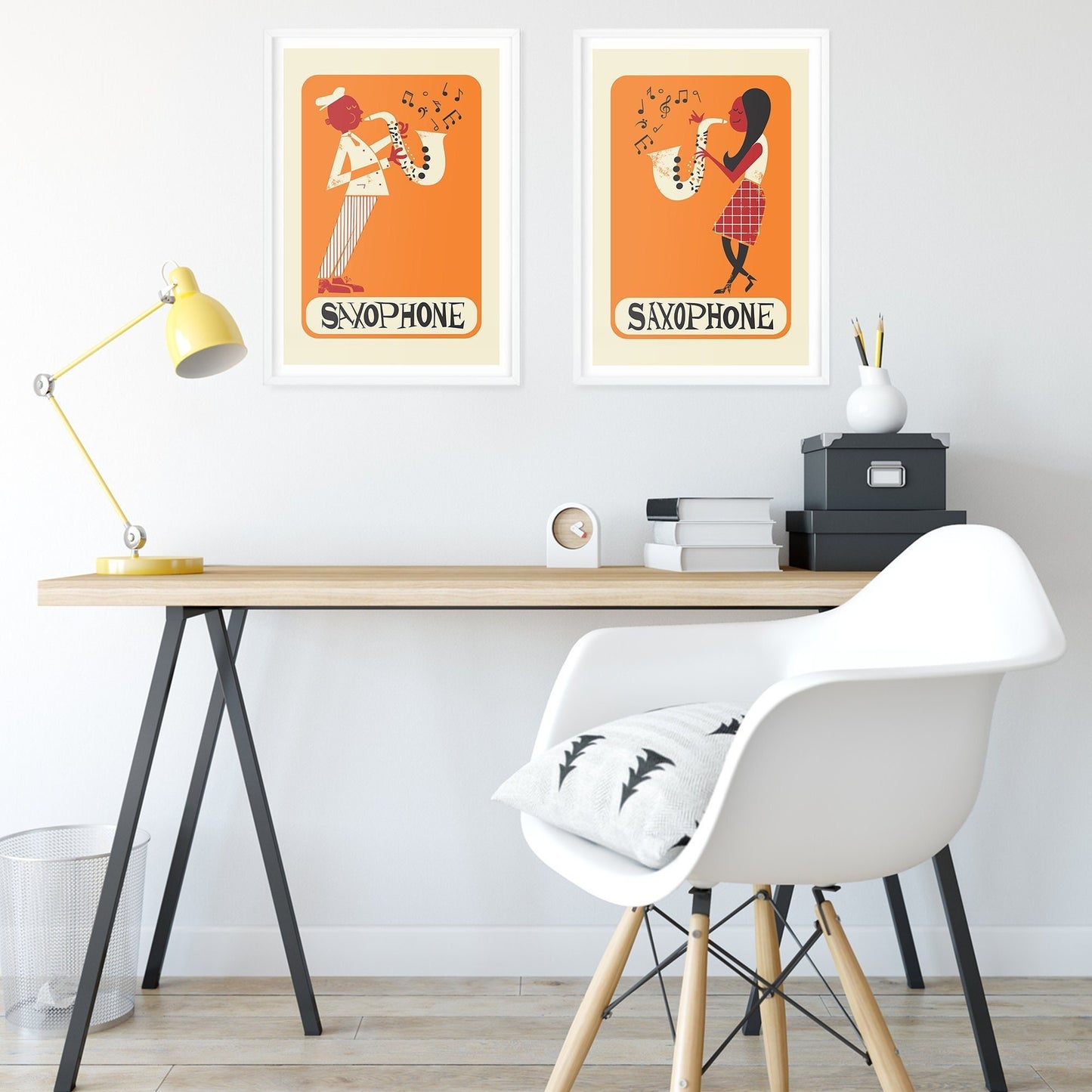 Set Of Two Saxophone Posters, Wall Art Jazz Music Prints, Personalised Names
