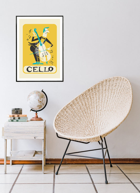 Male Cellist Player, Cello Gift Poster, Instrument Jazz Art, Nerdy Birthday Gift