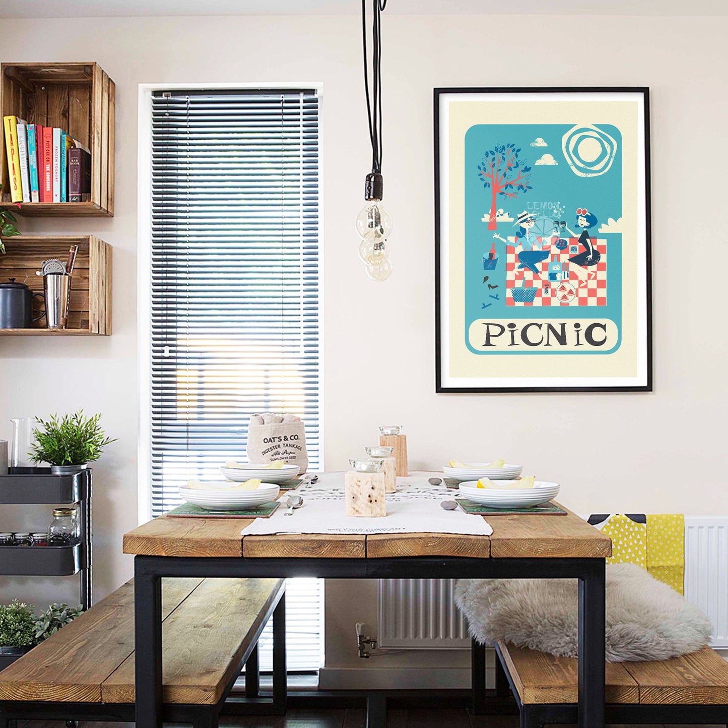 Picnic Holiday Poster, Wine Olives Watermelon Bread Cheese Strawberry and Tomato Art, Summer Gift For Mom