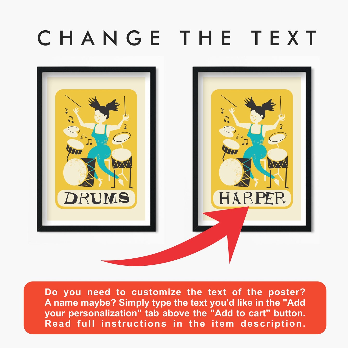 Drummer Girl Poster Print, Gift for Musician, Rock Star Drums, Gift For Best Friend