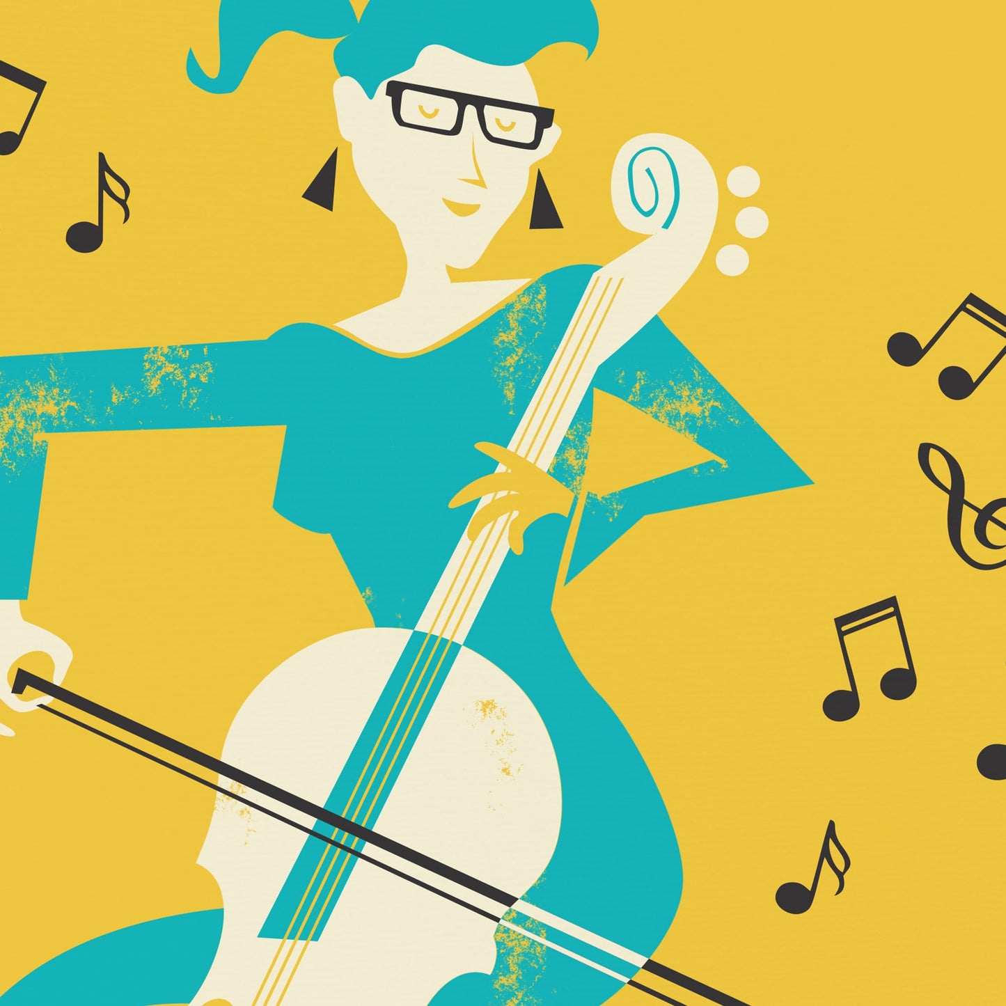 Cellist Vintage Poster Print, Girl Playing Music Instrument, Birthday BFF Cello Gift