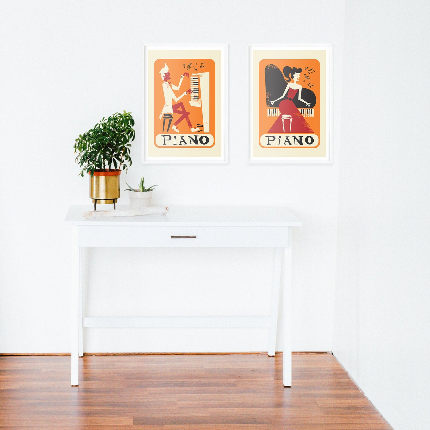Set of 2 Piano Players, Custom Children's Bedroom Posters, Pick Your Own Colors