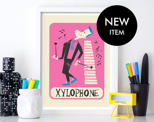 Unique Xylophone Poster, Valentine's Day Gift, Choose Your Colors, Nursery Decor Kids
