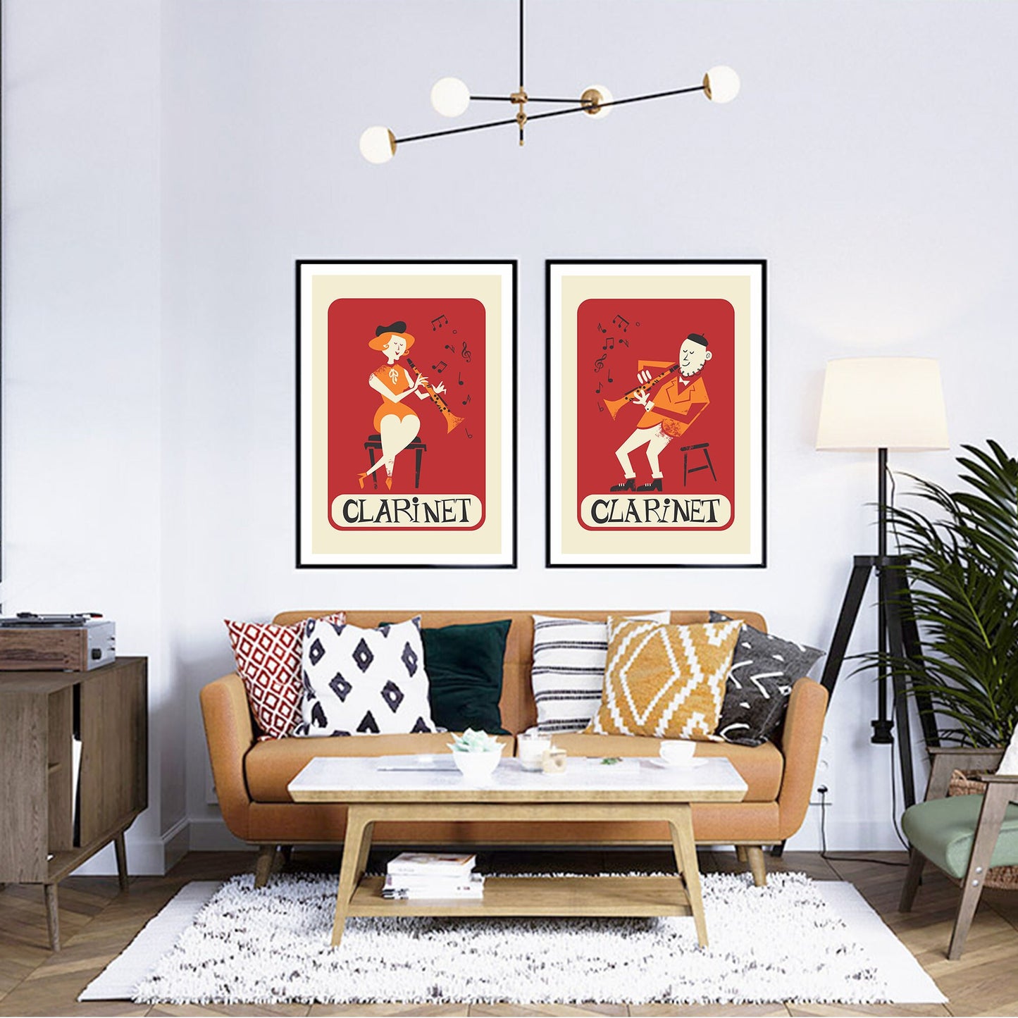 Clarinet Music Set of 2 Posters, Gift Music Teacher, Free Customization, Clarinetist Drawing