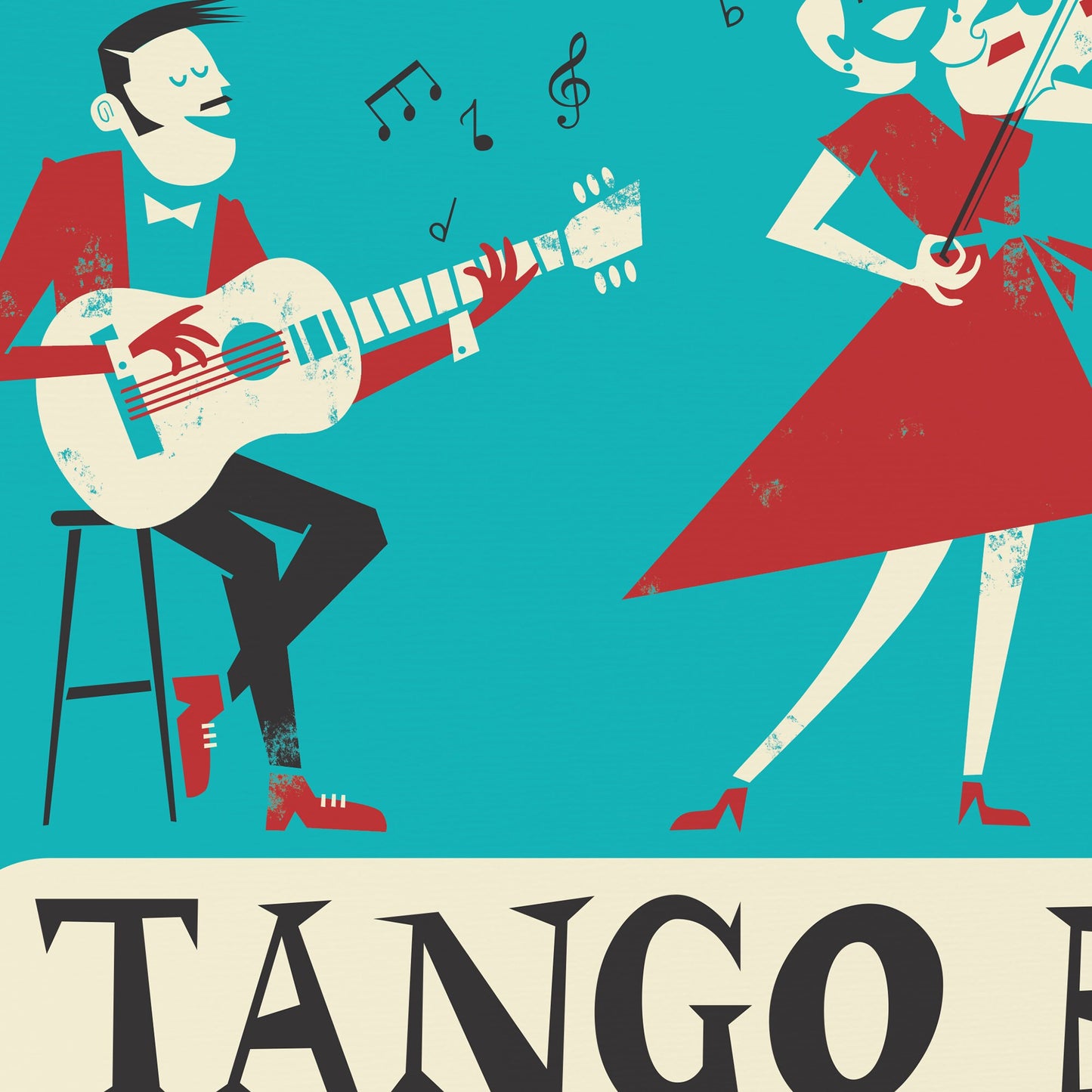 Tango Band Poster, Change Text, Argentina Mid 50s Print, Romance Retro Music Illustration
