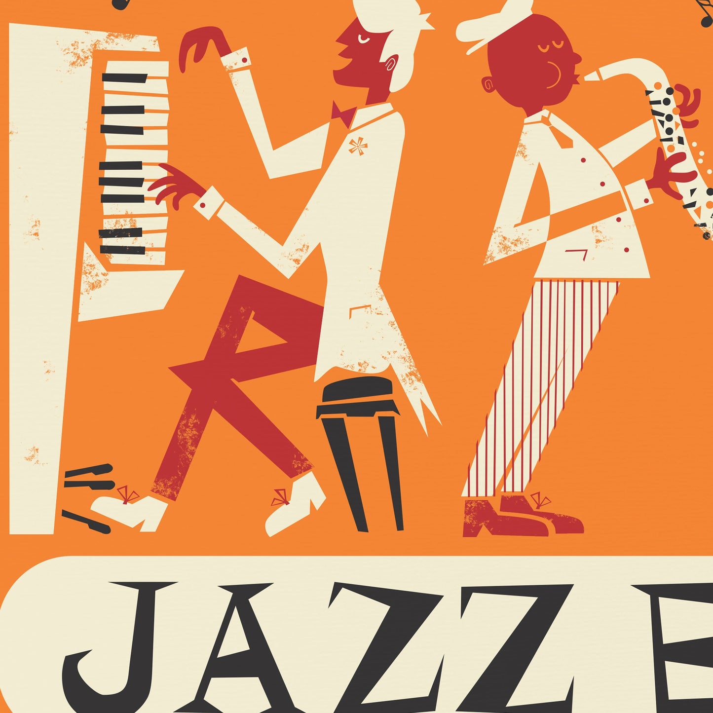 Jazz Band Players Mid Century Modern Print, Add Your Personalization