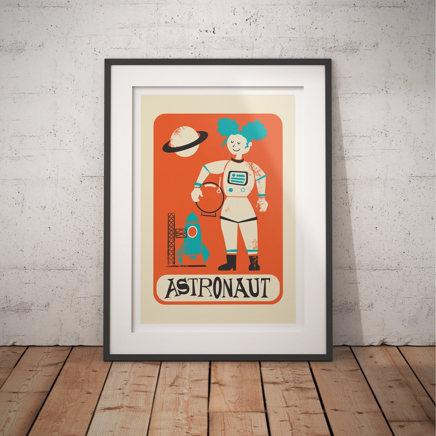 Astronaut Decor Poster, Fun Birthday Gift For Girls, Name of Your Choice, Mid 50s Print