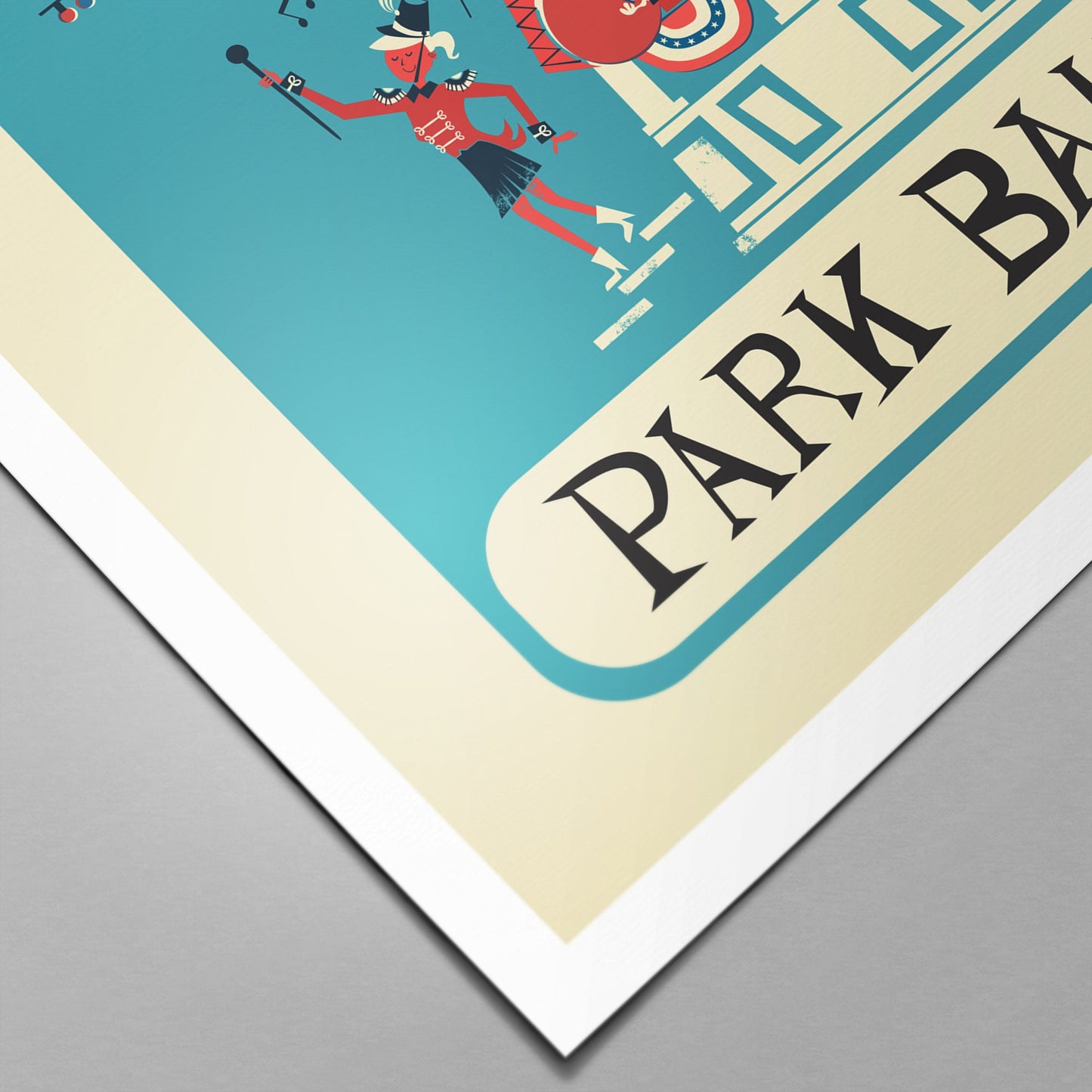 Park Bandstand Vintage Illustration, Gallery Wall Blue Red, School Band