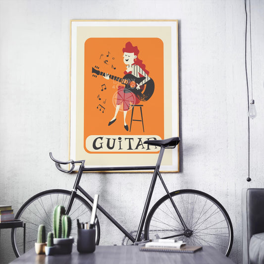 Acoustic Guitar Print, Musician Gift, Personalize Text, Music Lover Gallery Wall Decor