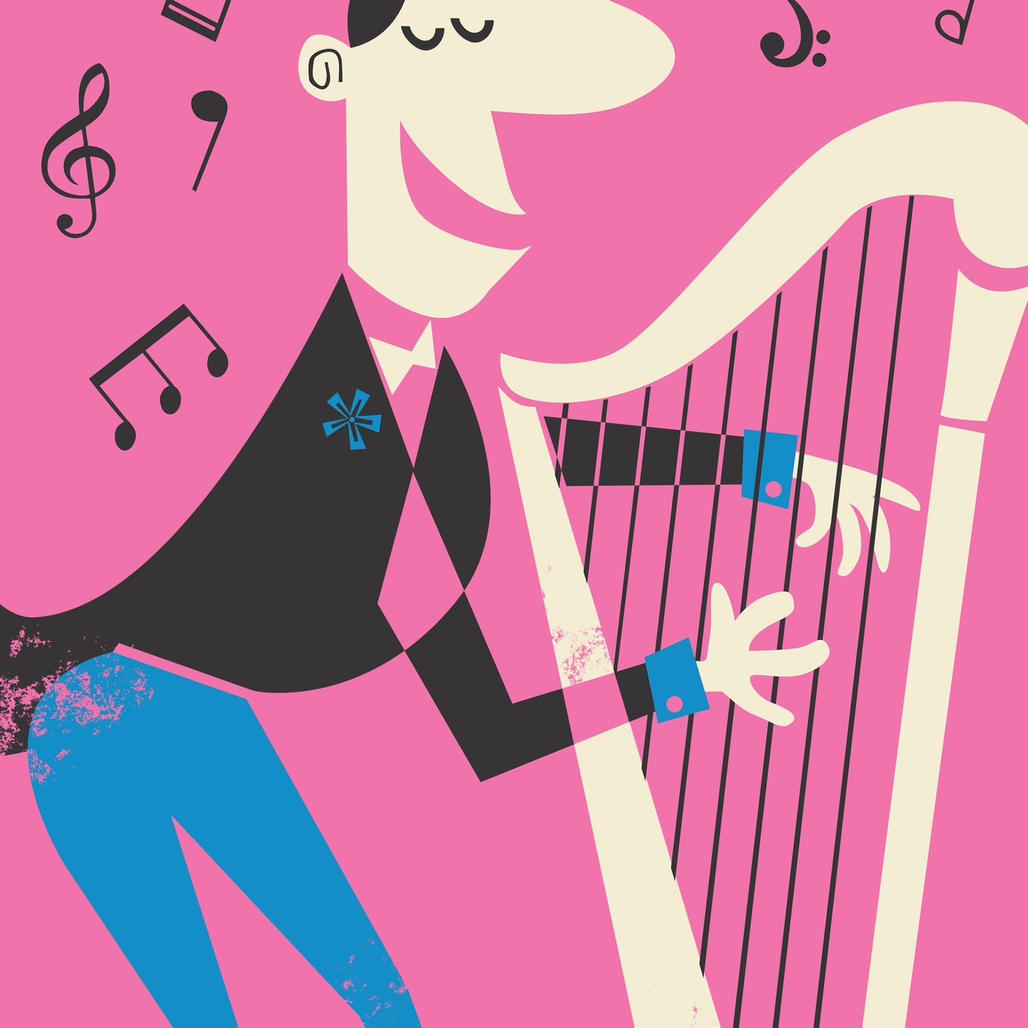 Set of Two Harp Prints, Fun Colorful Kids Bedroom Decor, Add Your Favourite Names, Music Student Gift
