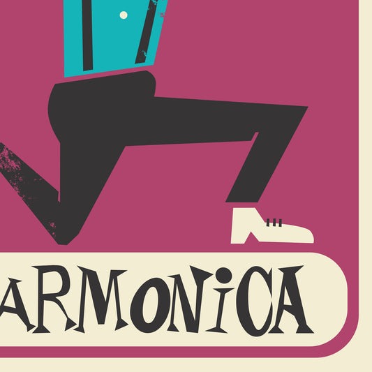 Funny Harmonica Poster, Country Music Gift Illustration, Son Bedroom Original Artwork