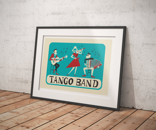 Tango Band Poster, Change Text, Argentina Mid 50s Print, Romance Retro Music Illustration