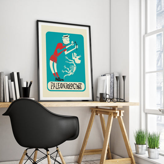 Paleontology Art Poster, Fossil Dinosaur Lover Gifts, Funny Retro Paleontologist Birthday Gift