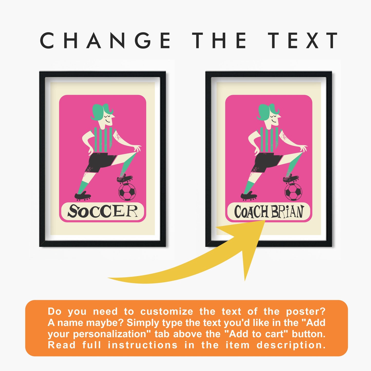 Football Soccer Player Poster, Soccer Gifts For Men, Change Name, Choose Colors