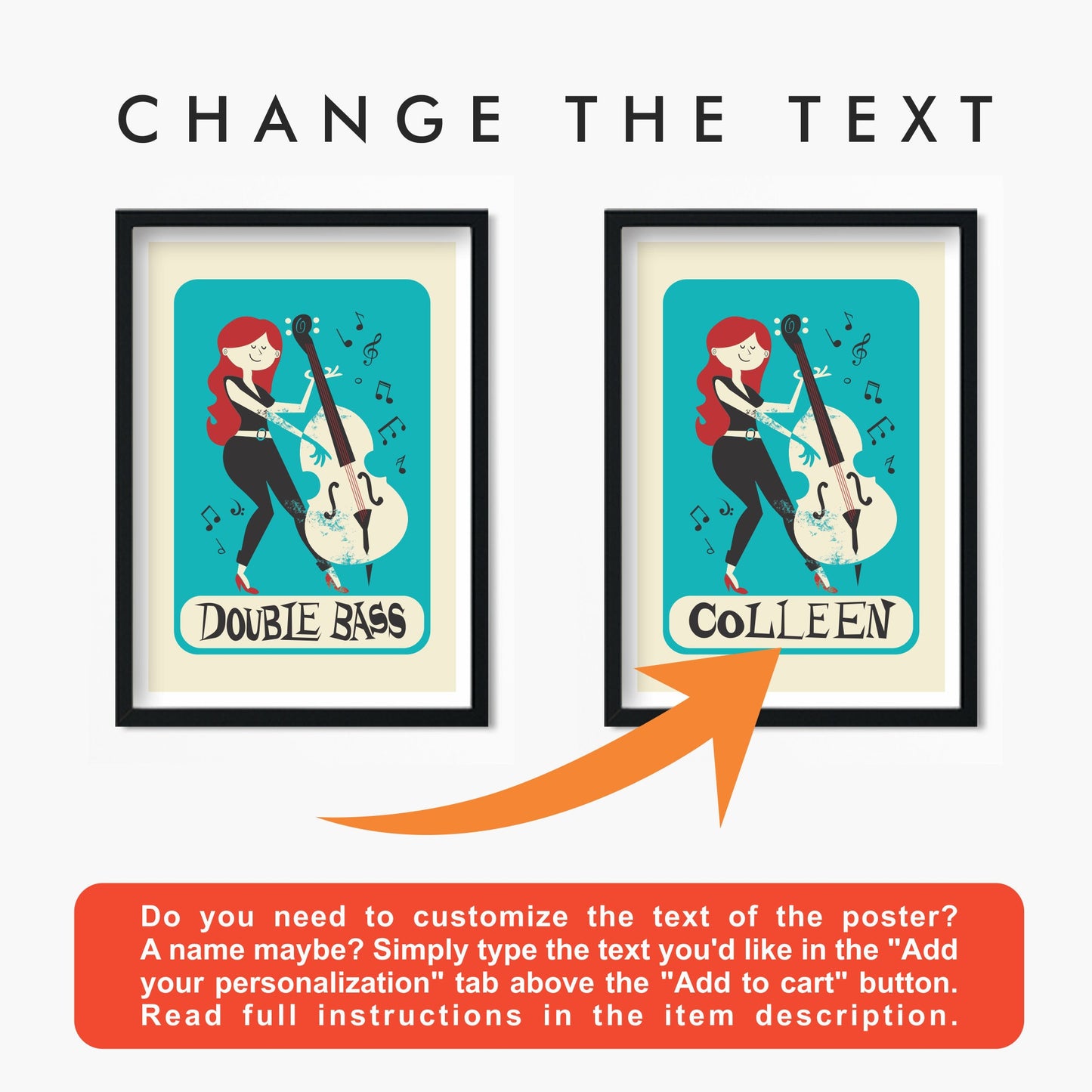 Double Bass Player Poster, Gift for Mama or Sister, Vintage Music Instrument Illustration