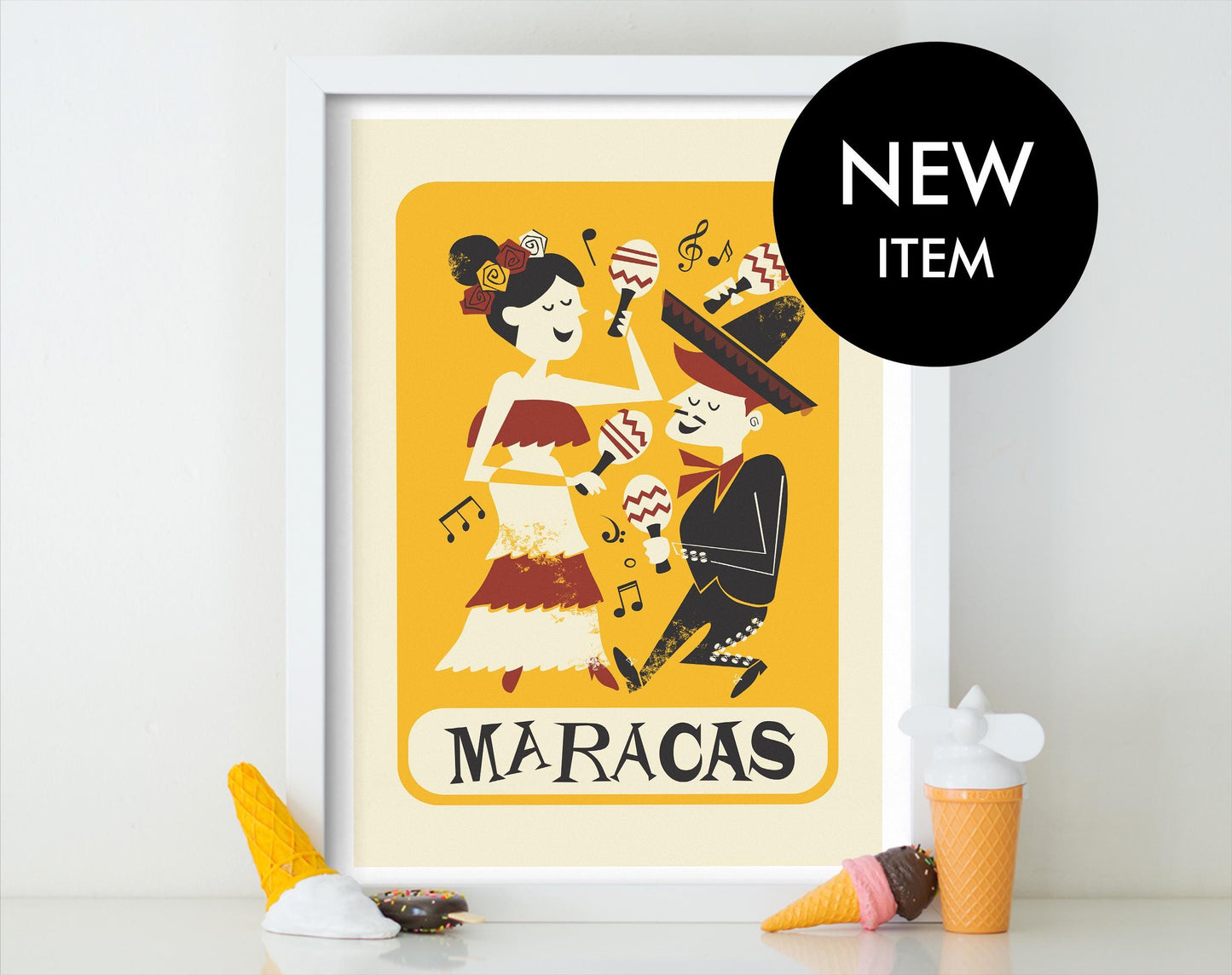Maracas Poster, Colorful Fun Wall Decor, Music Instrument Illustration Print, Mexican Maracas, Cinco de Mayo Gift, Fiesta Gift for Musicians