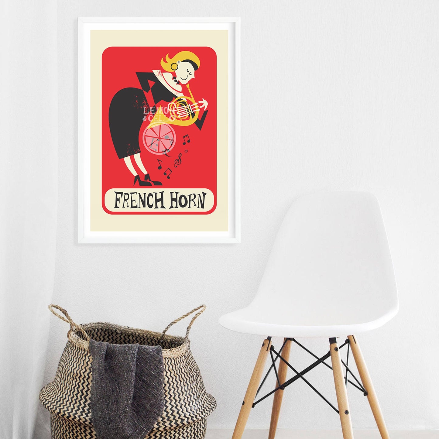 French Horn Gift For Girlfriend, Romantic Mid Century Poster, Change Text