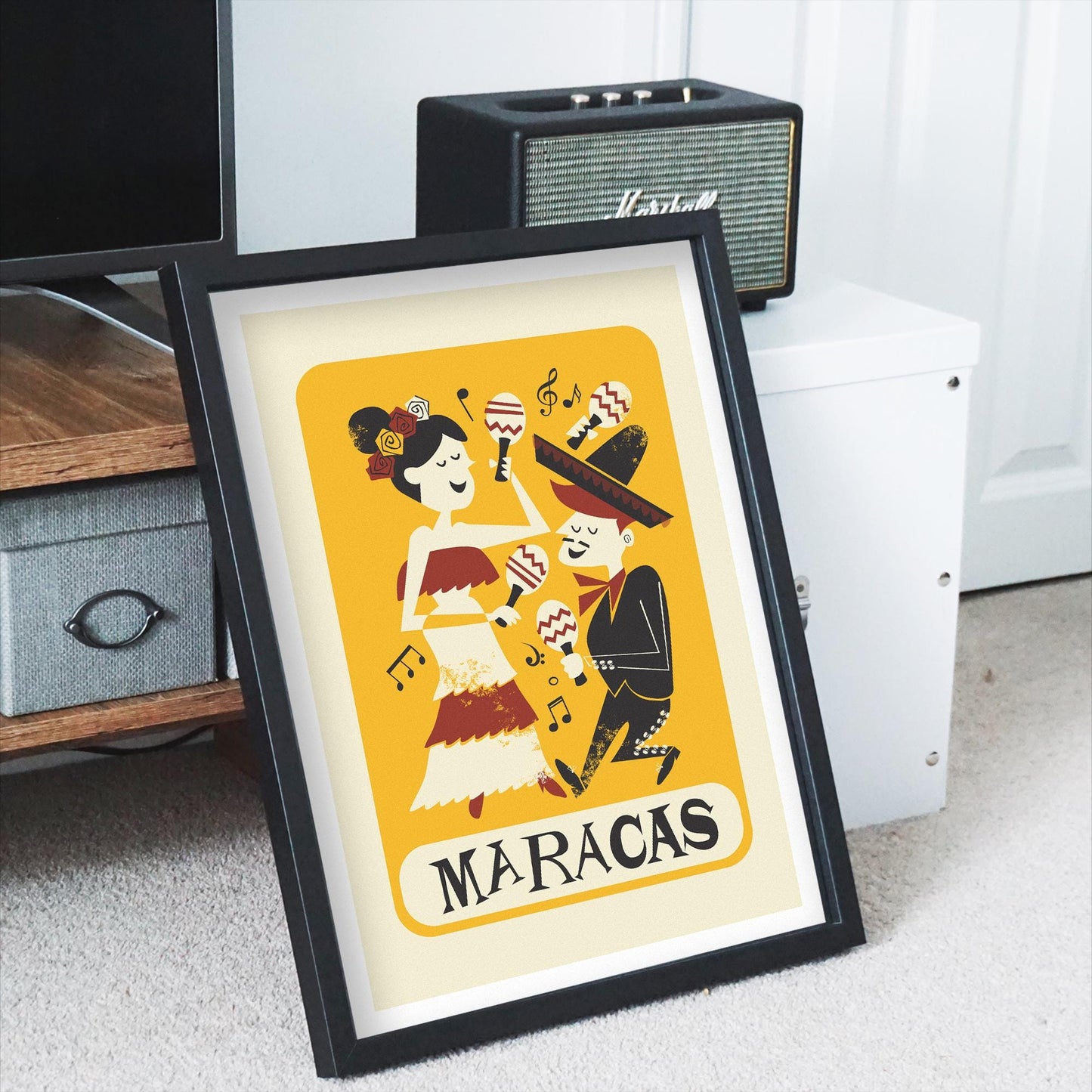 Maracas Poster, Colorful Fun Wall Decor, Music Instrument Illustration Print, Mexican Maracas, Cinco de Mayo Gift, Fiesta Gift for Musicians