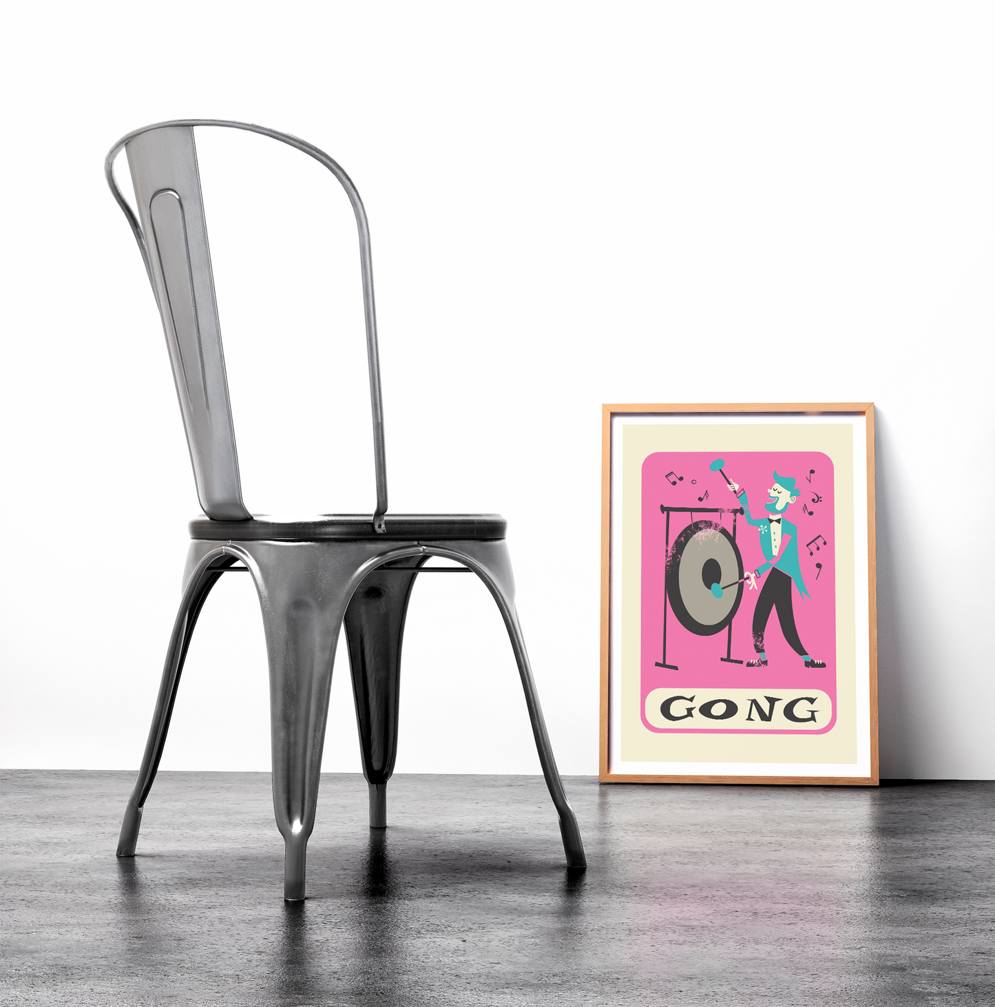 Gong Player Print, Musician Wall Art, Pop Art Poster, Mid Century Music Decor