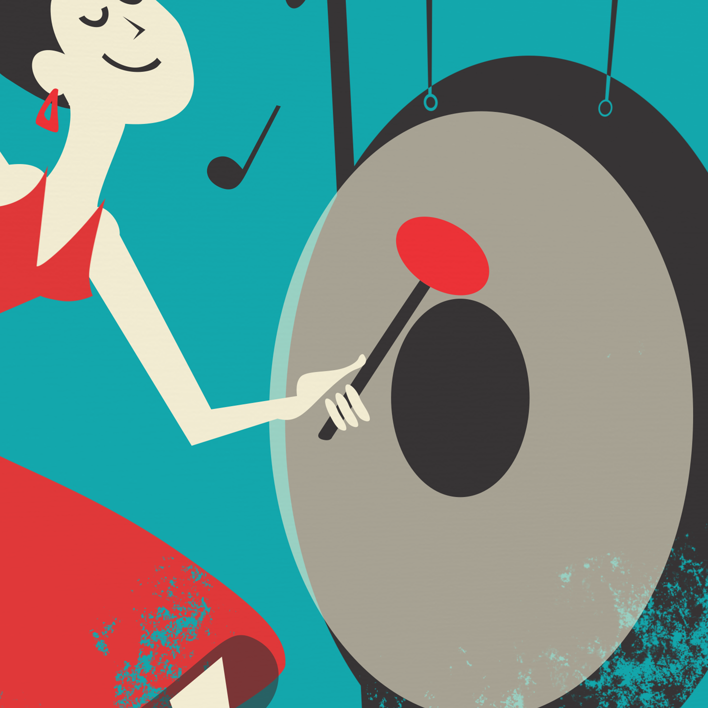 Gong Print, Pop Art Poster, Girl Playing Music Instrument