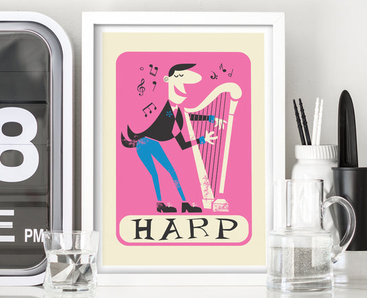 Harp Poster, School Decor For Harpist, Orchestra Retro Gift for Musicians