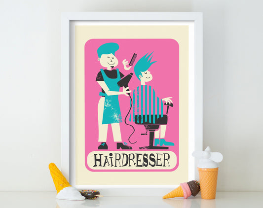 Print Gift For Male Hairdresser, Personalized Hair Stylist Barber Gift Poster, Retro Beauty Parlour