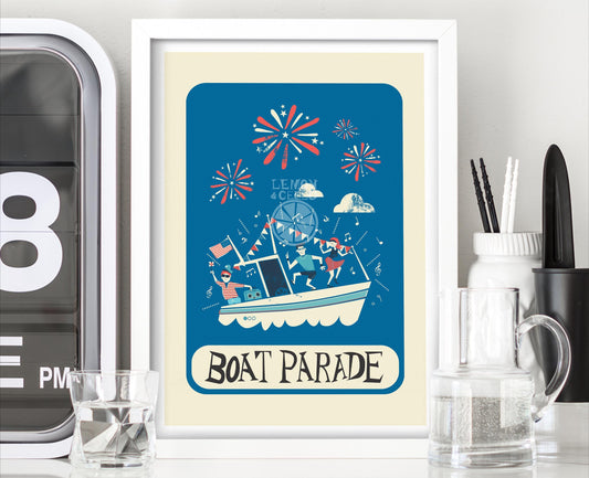 Boat Parade Poster, 4th of July Celebration, Perfect Vintage Decor, USA Independence Day, Patriotic Gift For Dad