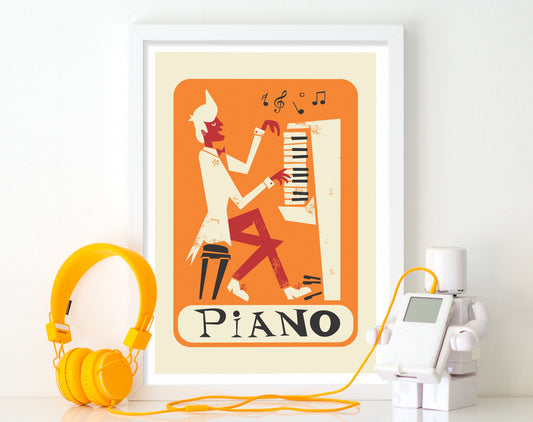 Piano Player Pop Rock Music Poster, Name Of Your Choice, Birthday Gift for Dad Pianist
