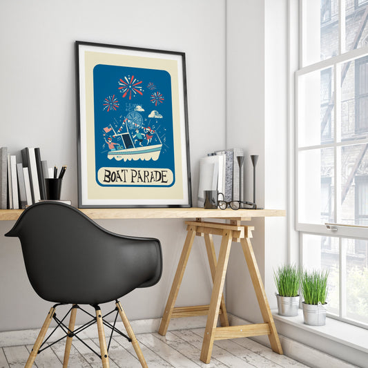 Boat Parade Poster, 4th of July Celebration, Perfect Vintage Decor, USA Independence Day, Patriotic Gift For Dad